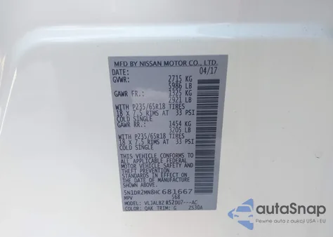 2017 Nissan Pathfinder S z USA, uszkodzony, nr VIN 5N1DR2MN8HC681667